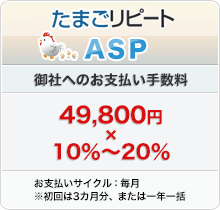 たまごカートASPプラン:御社へのお支払い手数料 49,800円×20%〜35%