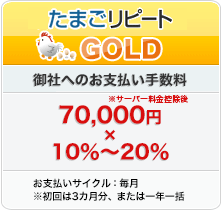 たまごカートGOLDプラン:御社へのお支払い手数料 72,000円×20%〜35%